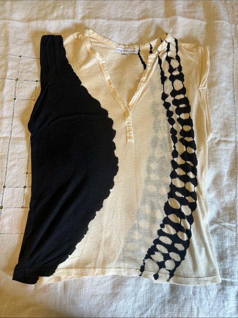 Young Fabulous & Broke Black and Cream V-Neck Printed Tank